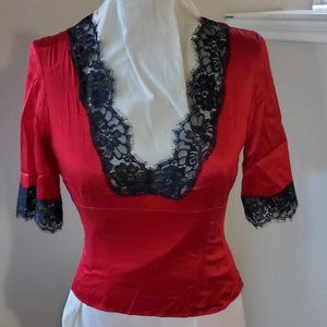 NEW MODA INTERNATIONAL FOR VICTORIA SECRETS RED SILK WOMEN'S TOP